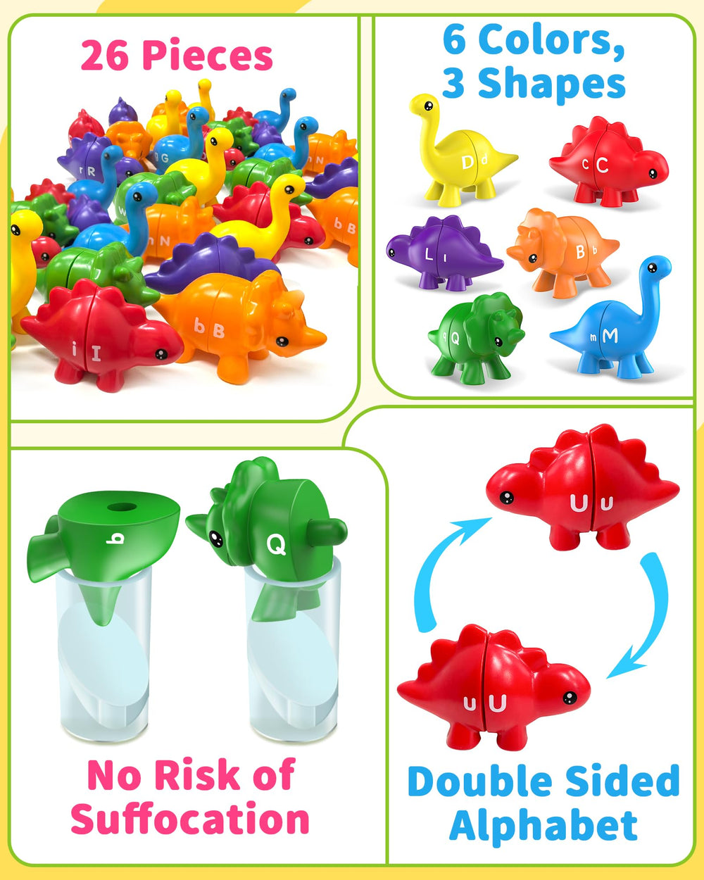 Walenty drawstring bag storage keeps the alphabet dinos organized.