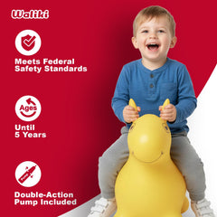 WALIKI yellow horse with pump shows quick setup for easy start