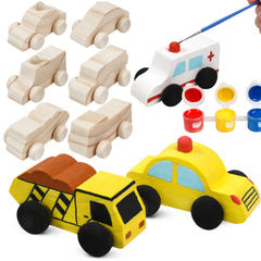 WANTKA unfinished wooden cars in six styles for imaginative play.