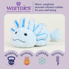 Warmies Blue Axolotl plush ready for bedtime snuggles and relaxing warmth.