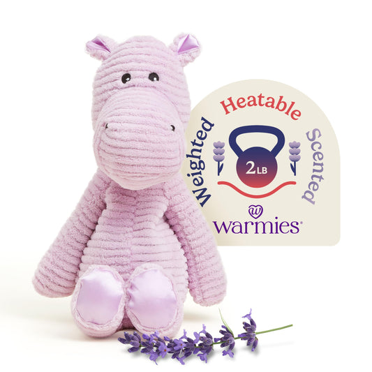 Warmies Hippo microwavable plush face warms bedtime routines