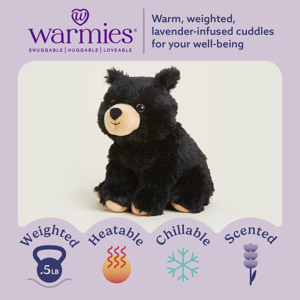 Warmies Junior Black Bear close-up highlights soft texture and comforting hold