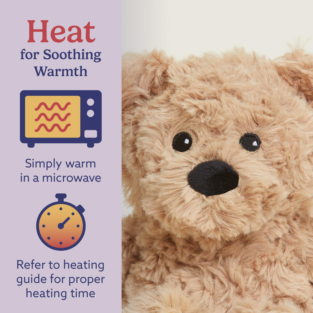 Warmies Junior Brown Curly Bear lavender detail highlights the subtle scent.