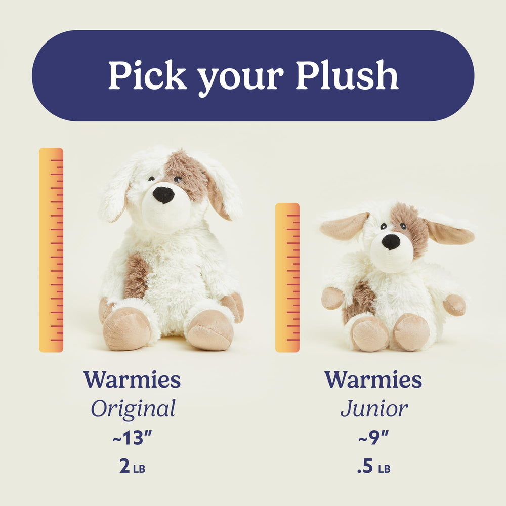 Warmies Junior Puppy 9-inch plush for versatile, cozy use.