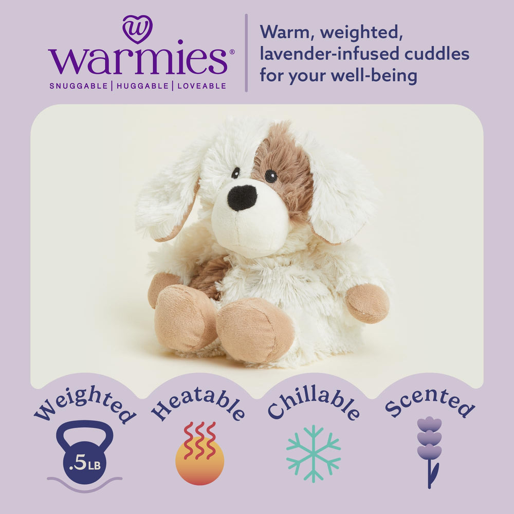 Warmies Junior Puppy weighted plush delivers a comforting hug during calm moments.
