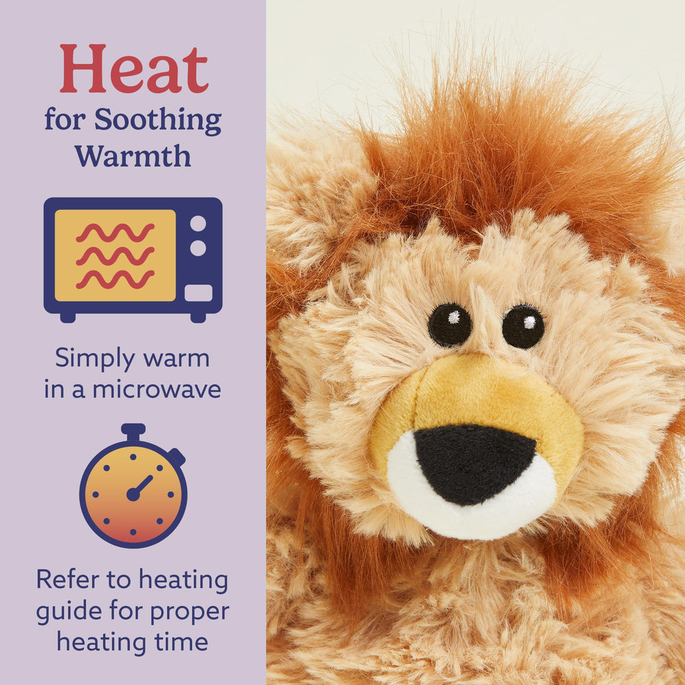 Warmies Lion Junior in freezer for a refreshing cooling touch.