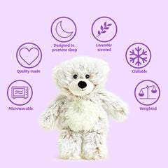 Warmies Marshmallow Bear side view, weighted plush ideal for comforting hugs.