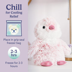 Warmies Pink Penguin lavender scent adds gentle calm during bedtime.