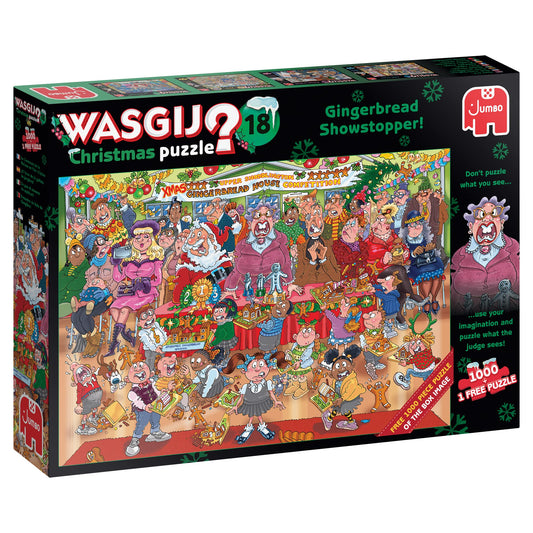 Wasgij Christmas 18 Gingerbread Showstopper box art invites curiosity and holiday puzzling fun.