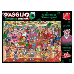 Wasgij Christmas 18 Gingerbread Showstopper puzzle pieces illustrate two 1,000-piece puzzles.