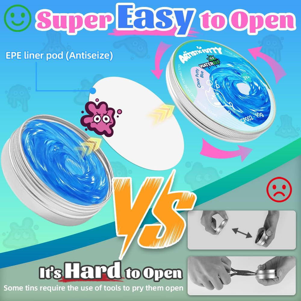 WATERELF blue putty tin in hand for tactile fidgeting