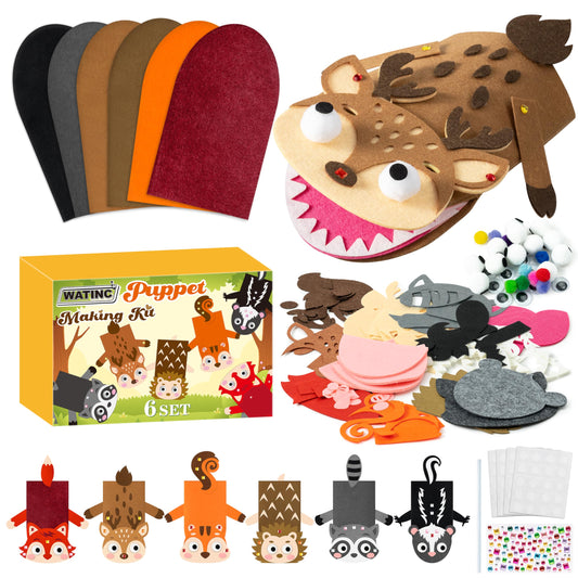 WATINC 6-piece hand puppet kit for woodland storytelling.