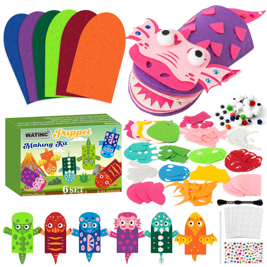 WATINC dinosaurs puppet kit contents with six puppets for storytelling