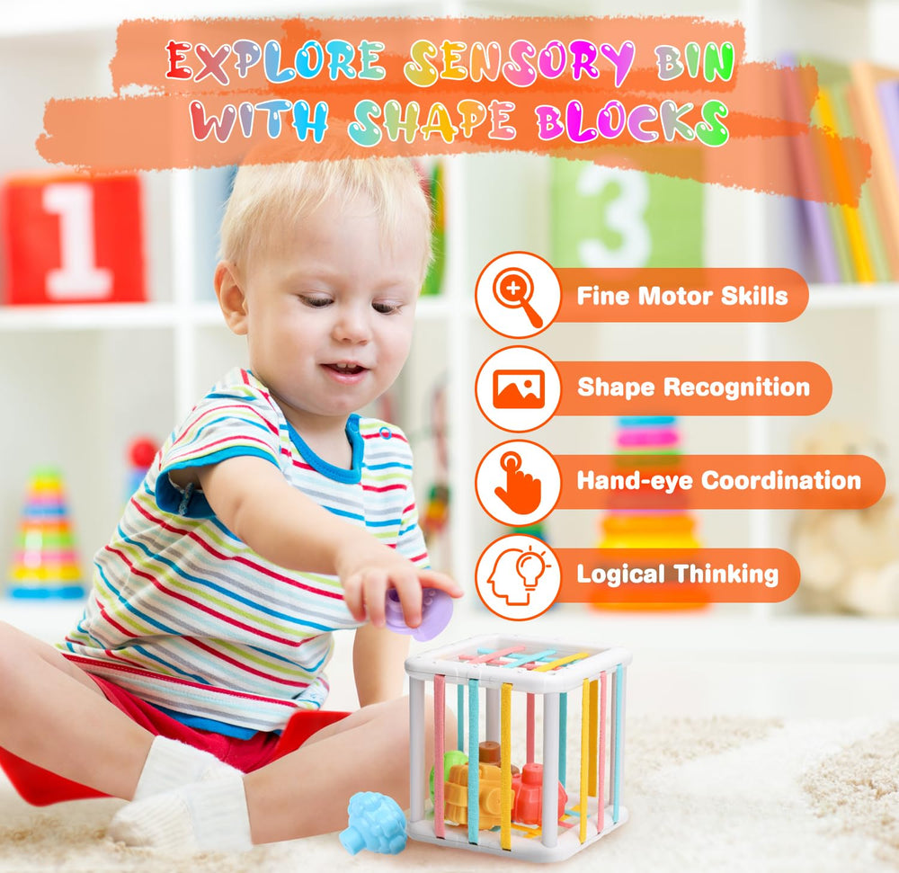 Wattne sensory bin with sound blocks for engaging sensory exploration at home.