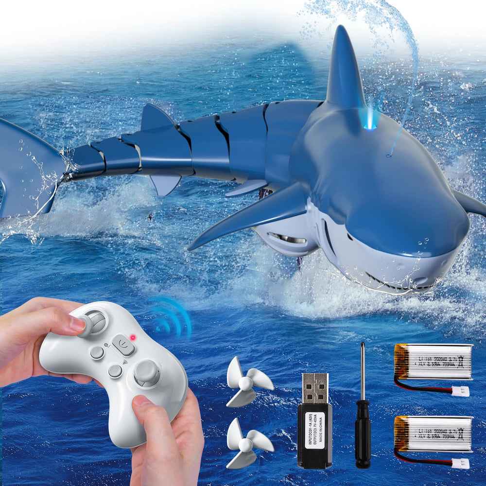 Watudou remote shark toy in water with light and spray for nighttime play