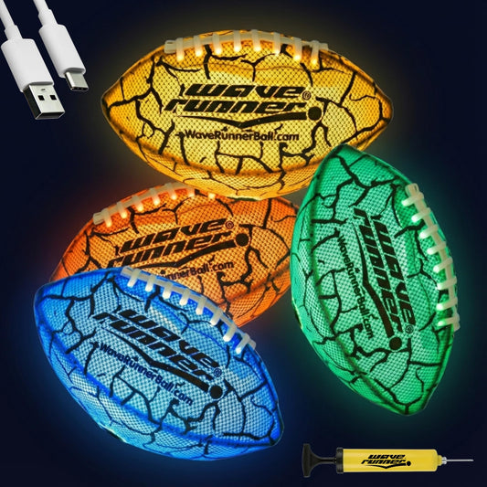 Wave Runner Glow Football with LED night lights for safer nighttime play.