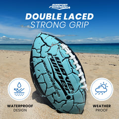 Wave Runner Grip It football on the beach highlighting sand-friendly grip.