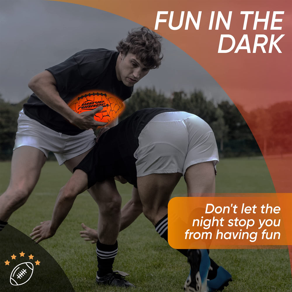 Wave Runner orange cracked-design glow football stands out on grass