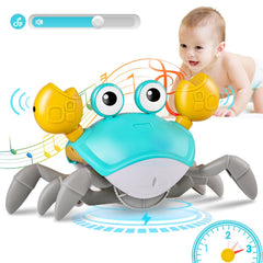 WAVISA Crawling Crab toy with music during tummy time boosts visual tracking.