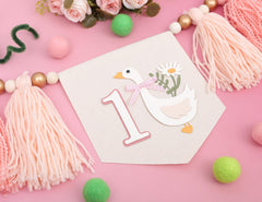 WAWUO goose banner in action on highchair or wall for versatility