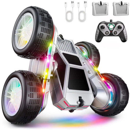 WayEee remote control car performing dual-sided 360 flips for dynamic play indoors or outdoors.