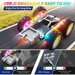 WayEee RC car charges quickly with Type-C connection for easy recharging.