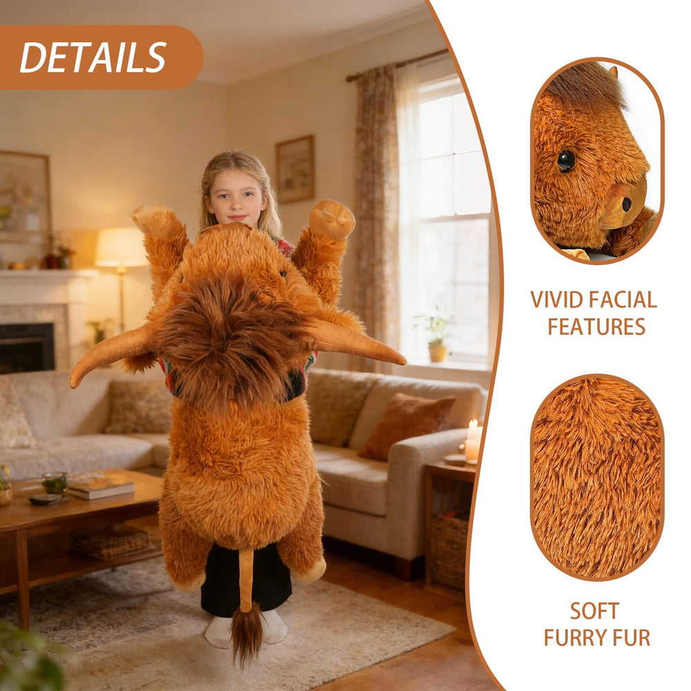 WDXDSOB Highland Cow pillow on bed creates a rustic focal point.