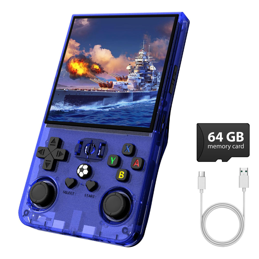WDYQJE R36MAX blue front view for portable retro gaming on the go.
