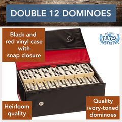 Ivory dominoes with black pips deliver classic visuals for families