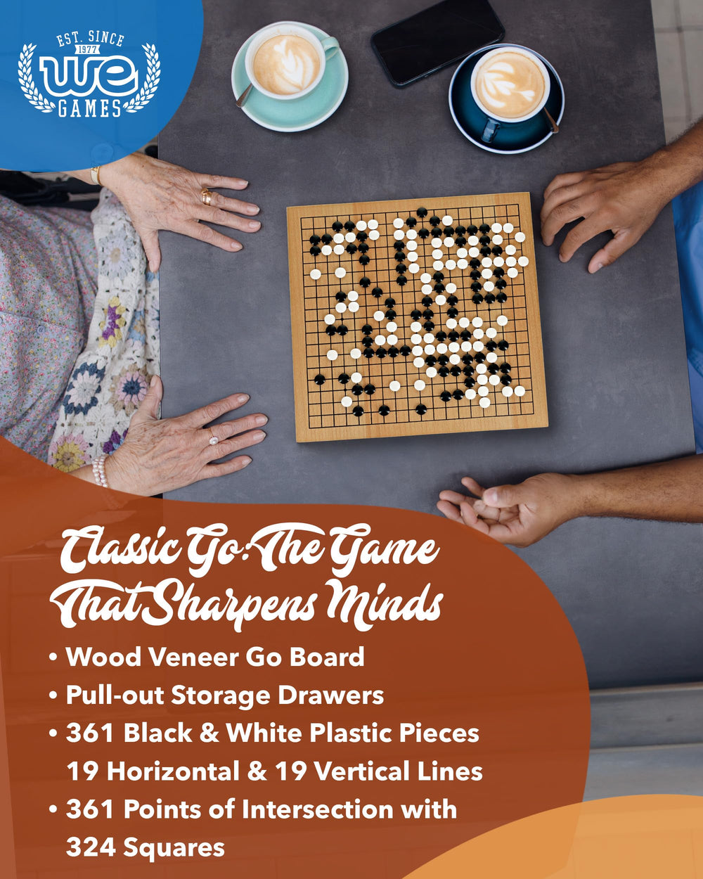 WE Games Go Board with drawers stores pieces neatly for quick setup