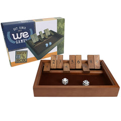 WE Games Shut The Box felt-lined bottom protects surfaces during play.