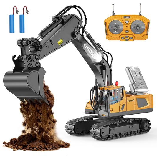 WEACFUS remote control excavator toy in action outdoors for immersive play
