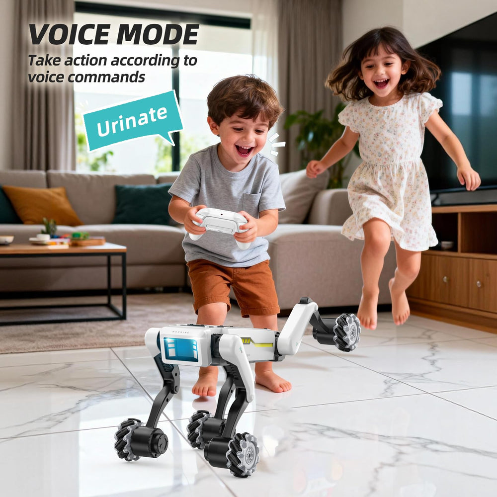 WEACFUS Smart Robot Dog navigating all-terrain surfaces with durable wheels.