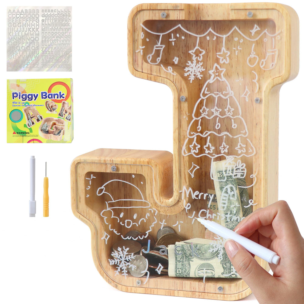 weallbuy large letter piggy bank front view with transparent panel for visible savings progress