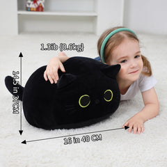 WeBingo Black Cat Plush soothing pillow for naps and relaxation.