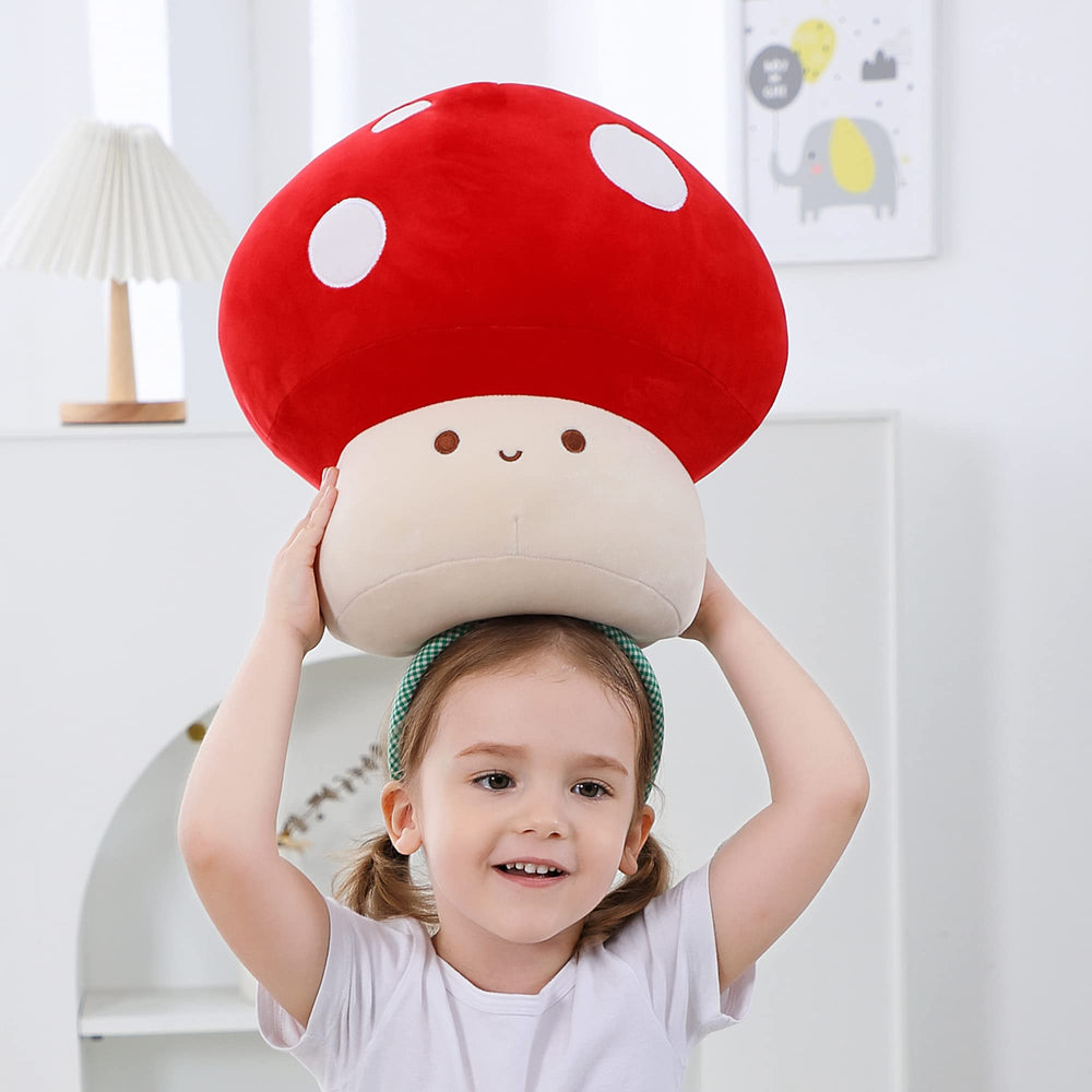 WeBingo Mushroom Plush Pillow fits car trips and travel downtime.