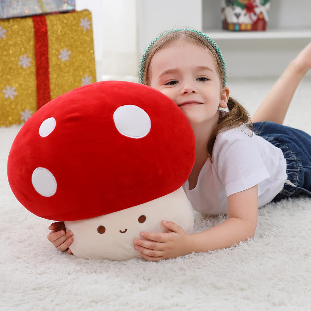 WeBingo Mushroom Plush Pillow perfect as a couch companion and bedtime buddy.