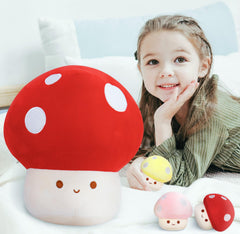 WeBingo mushroom plush soft fabric close-up highlighting durable, washable material.