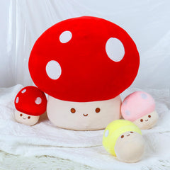 WeBingo mushroom plush used as nap pillow on bed or sofa.
