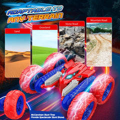 Webspidee double-sided RC car driving on its two sides for action.