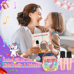 Webspidee Unicorn Mini Karaoke Machine comes with two wireless mics for duets.