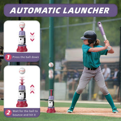 Wee Wonders 3-in-1 T Ball Set automatic-pitching launcher delivers continuous practice.