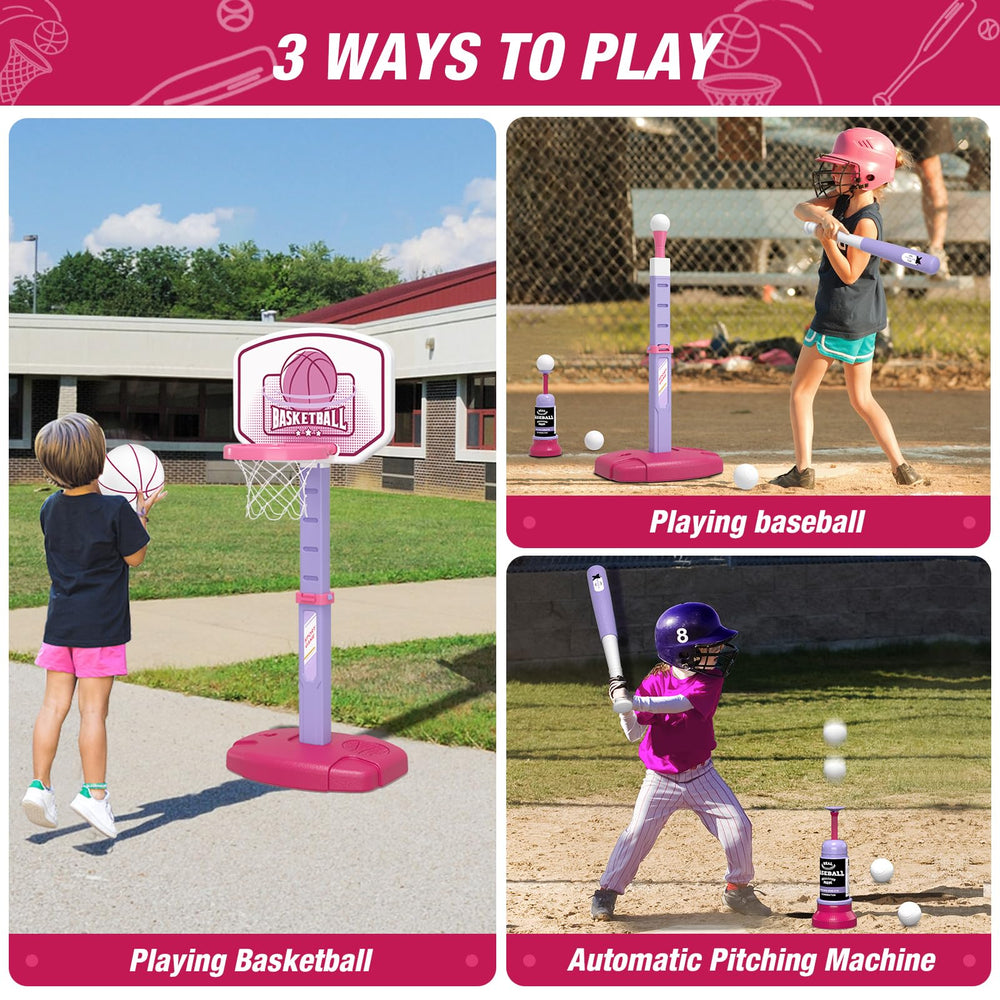Wee Wonders T-ball stand pink; adjustable height for growing players.