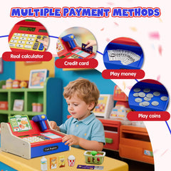 Wee Wonders cash register panel, buttons, and scanner for realistic shopping experiences.