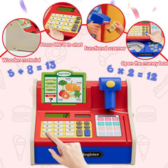 Wee Wonders shopping basket and tray support organized pretend shopping.
