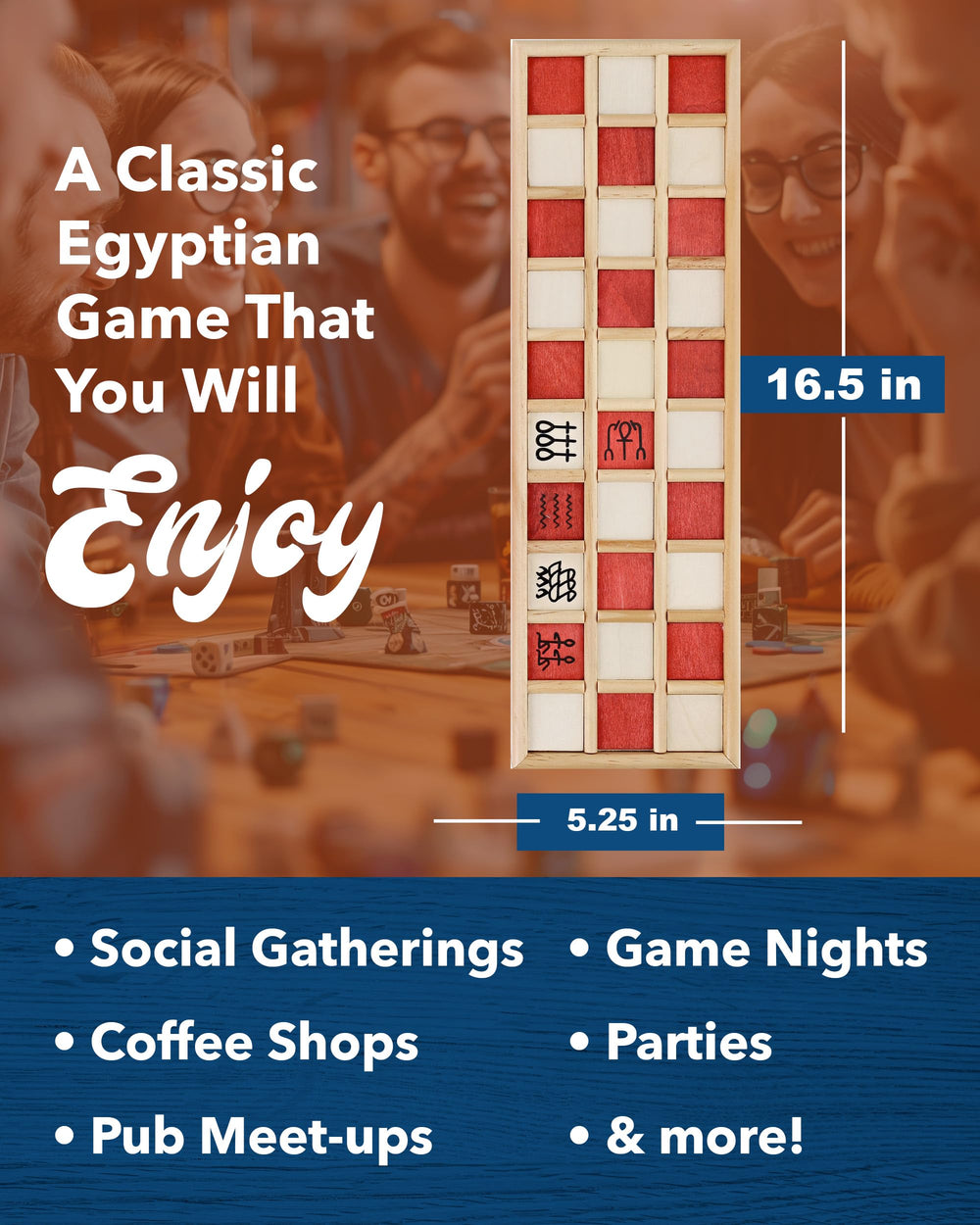 WE Games Senet two-player setup illustrates clear rules and engaging competition.