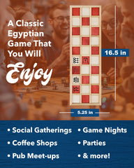WE Games Senet two-player setup illustrates clear rules and engaging competition.