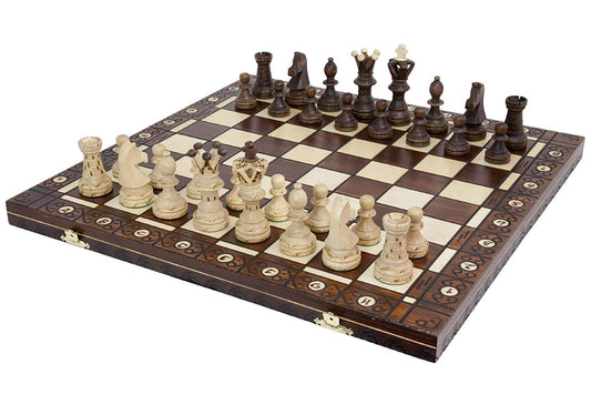 Wegiel ambassador chess set on beech-birch board for stylish game nights.