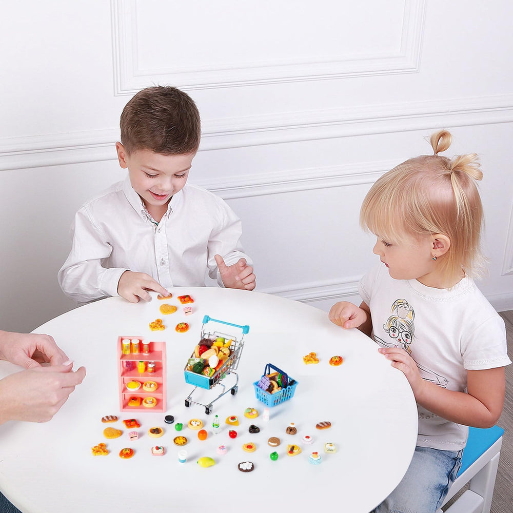 Wehoo miniature food set includes 100 pieces for realistic market scenes.