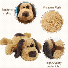 WEIGEDU floppy dog plush being hugged by a child; treasured bedtime friend.